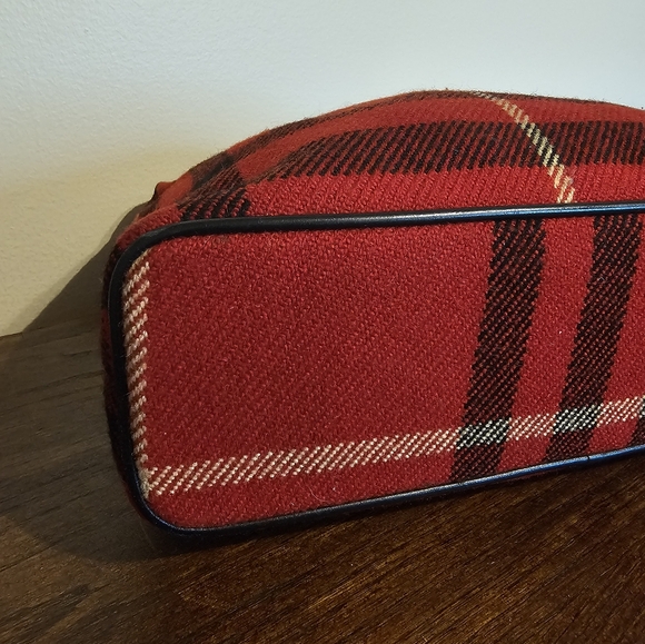 Vintage Burberry Red Wool Bag Leather Trim Exploded Checked Pattern Y2K Rare - Picture 5 of 6